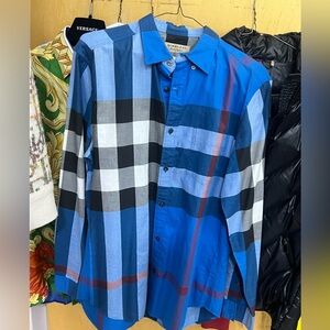 Burberry Blue and Black Checkered Shirt